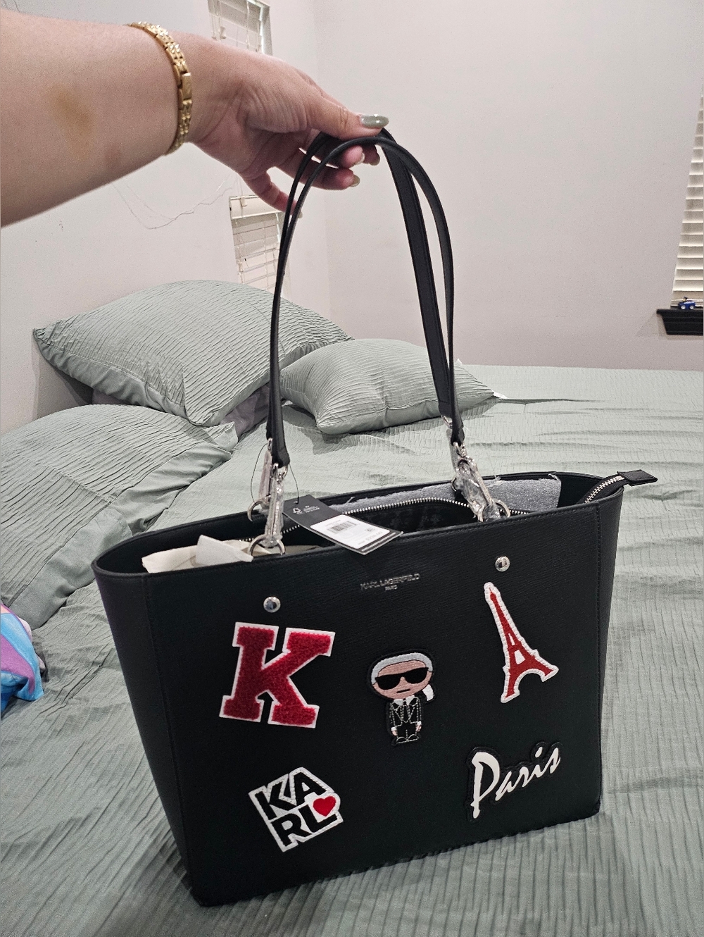 NWT $230 Karl Lagerfeld Paris Maybelle Tote Bag – Black Faux Leather